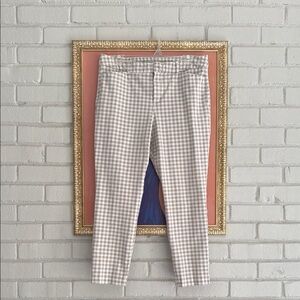 Taupe + white checked women’s ankle cropped pants